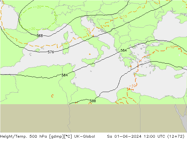 Height/Temp. 500 hPa UK-Global Sa 01.06.2024 12 UTC