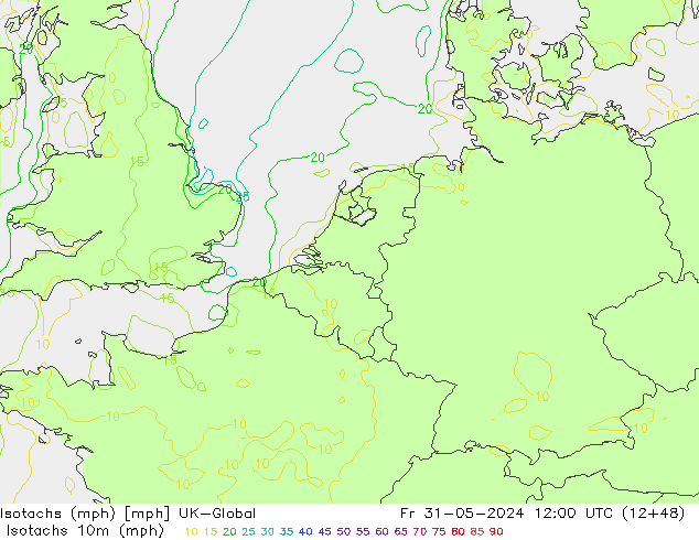 Isotachs (mph) UK-Global ven 31.05.2024 12 UTC