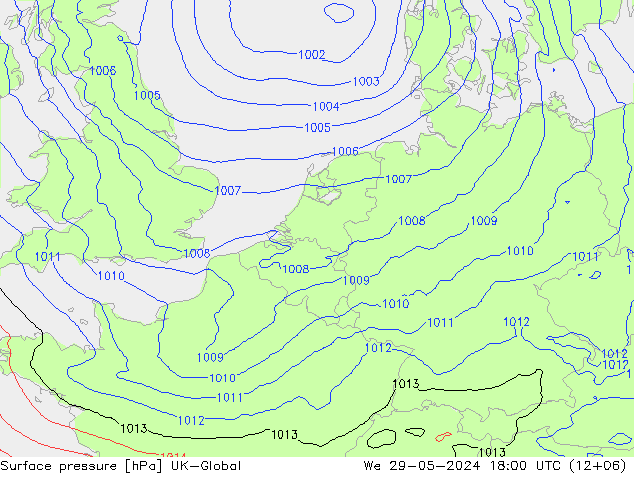 pression de l'air UK-Global mer 29.05.2024 18 UTC