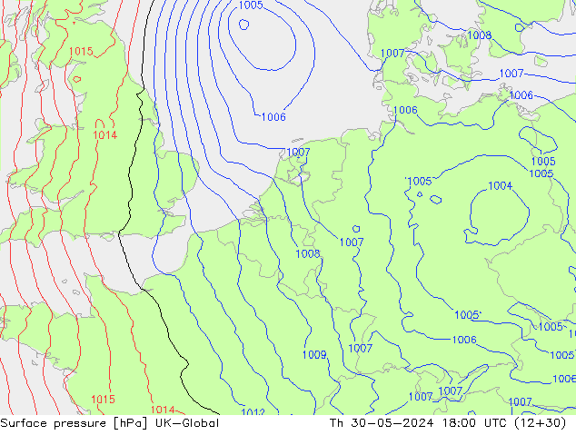 Surface pressure UK-Global Th 30.05.2024 18 UTC