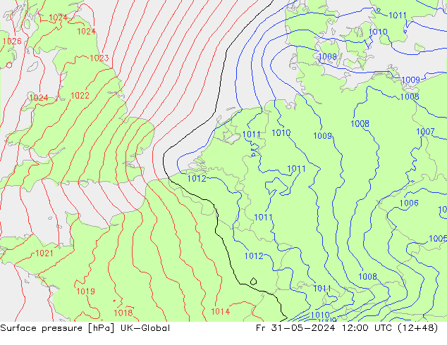 Atmosférický tlak UK-Global Pá 31.05.2024 12 UTC