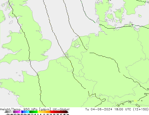 Height/Temp. 950 гПа UK-Global вт 04.06.2024 18 UTC