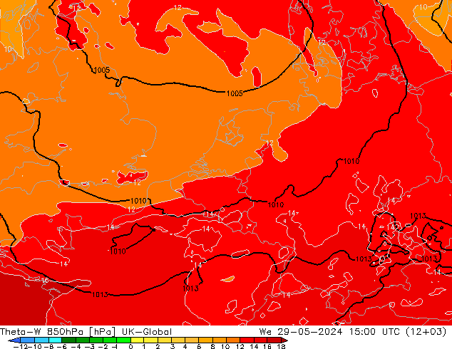 Theta-W 850hPa UK-Global Çar 29.05.2024 15 UTC