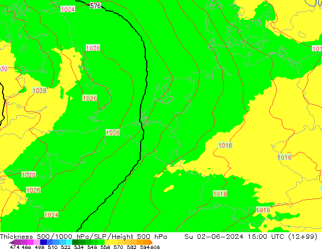 Thck 500-1000hPa UK-Global Su 02.06.2024 15 UTC