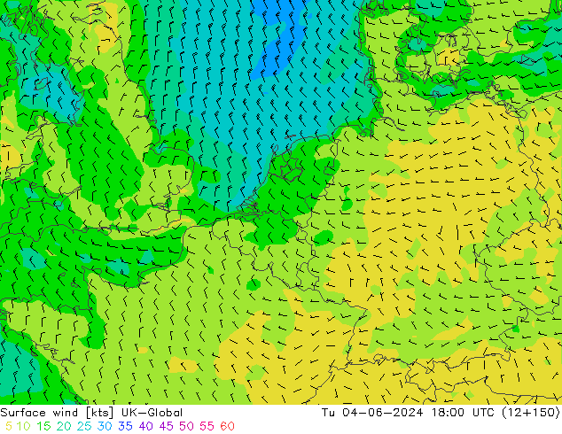 Surface wind UK-Global Út 04.06.2024 18 UTC