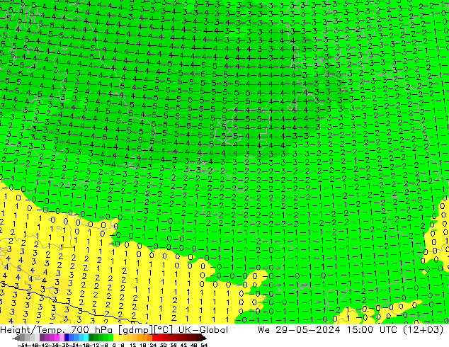 Hoogte/Temp. 700 hPa UK-Global wo 29.05.2024 15 UTC