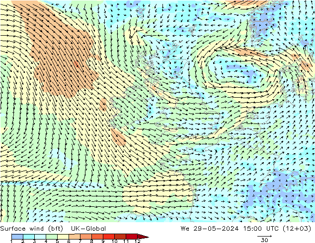 Rüzgar 10 m (bft) UK-Global Çar 29.05.2024 15 UTC