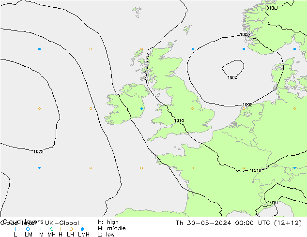 Cloud layer UK-Global gio 30.05.2024 00 UTC