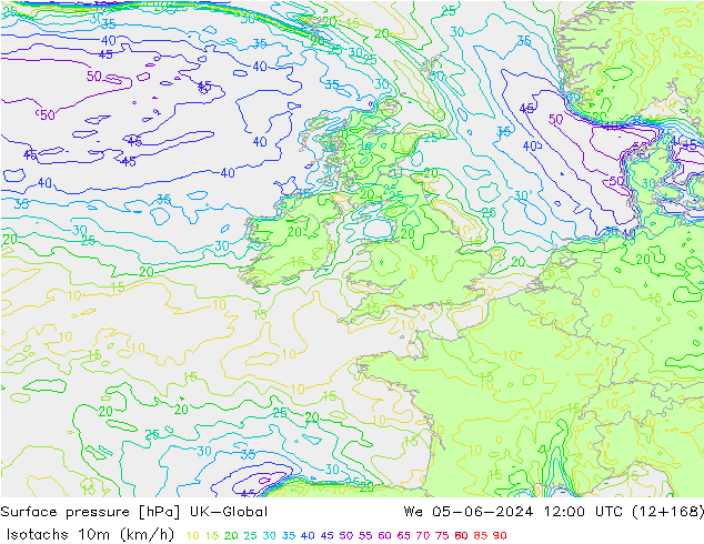 Isotachs (kph) UK-Global St 05.06.2024 12 UTC