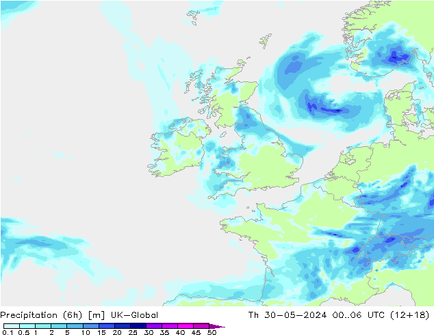 Precipitación (6h) UK-Global jue 30.05.2024 06 UTC
