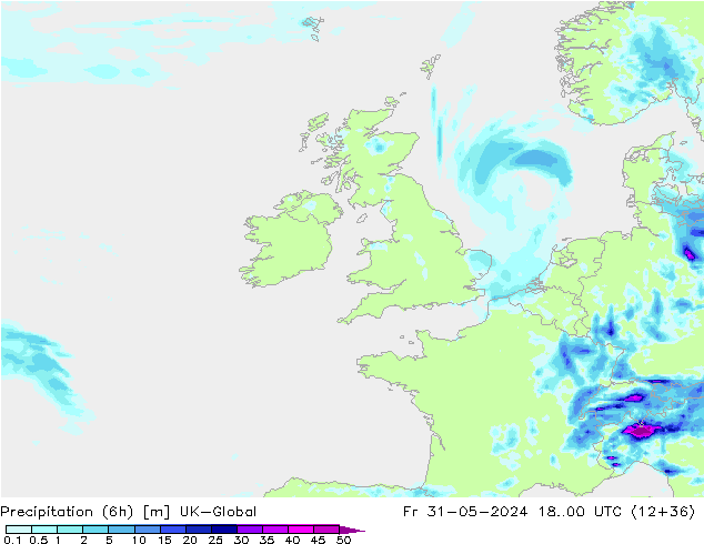 Precipitação (6h) UK-Global Sex 31.05.2024 00 UTC