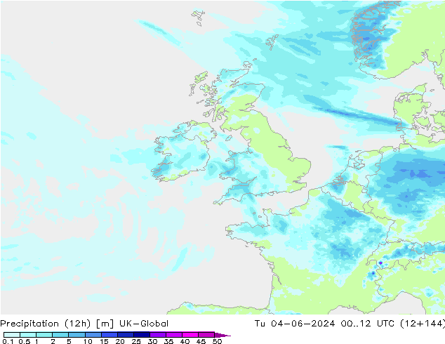 Precipitation (12h) UK-Global Tu 04.06.2024 12 UTC