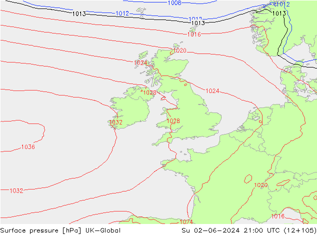 Surface pressure UK-Global Su 02.06.2024 21 UTC