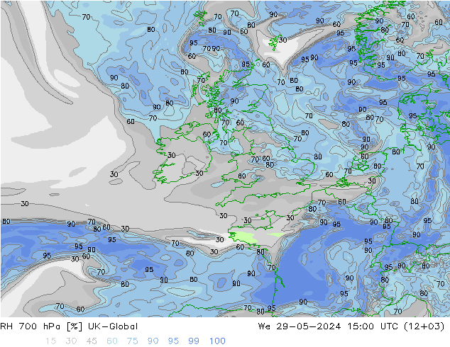 RH 700 hPa UK-Global We 29.05.2024 15 UTC