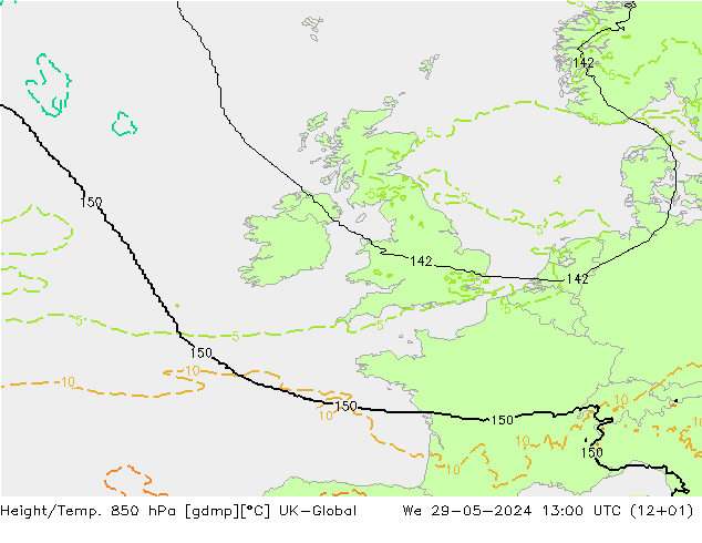 Height/Temp. 850 hPa UK-Global We 29.05.2024 13 UTC