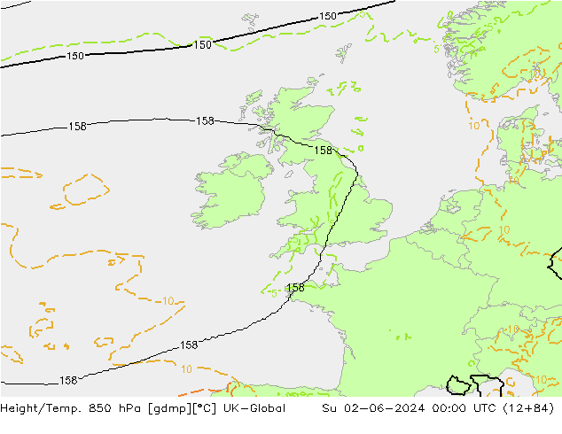 Height/Temp. 850 hPa UK-Global Ne 02.06.2024 00 UTC