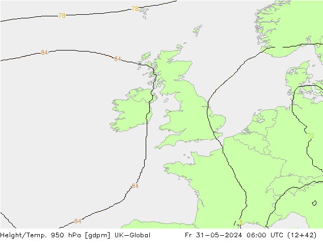 Height/Temp. 950 hPa UK-Global pt. 31.05.2024 06 UTC