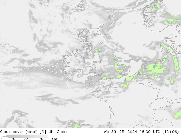 Bewolking (Totaal) UK-Global wo 29.05.2024 18 UTC