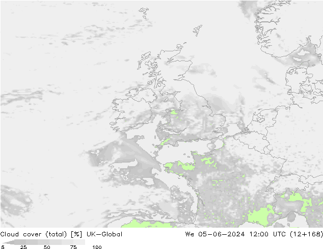 Cloud cover (total) UK-Global We 05.06.2024 12 UTC