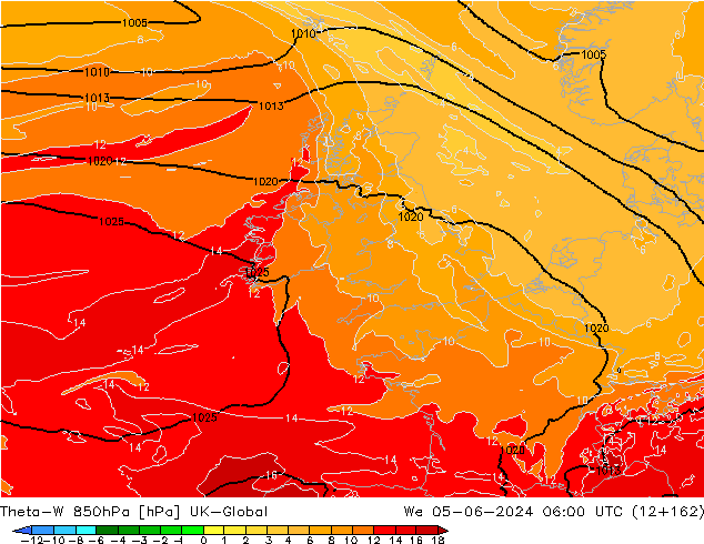 Theta-W 850hPa UK-Global mer 05.06.2024 06 UTC