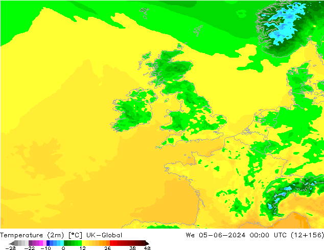température (2m) UK-Global mer 05.06.2024 00 UTC