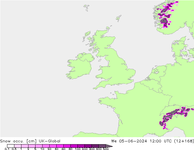 Totale sneeuw UK-Global wo 05.06.2024 12 UTC