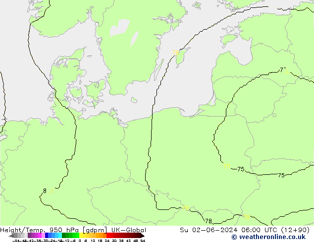 Height/Temp. 950 hPa UK-Global Su 02.06.2024 06 UTC