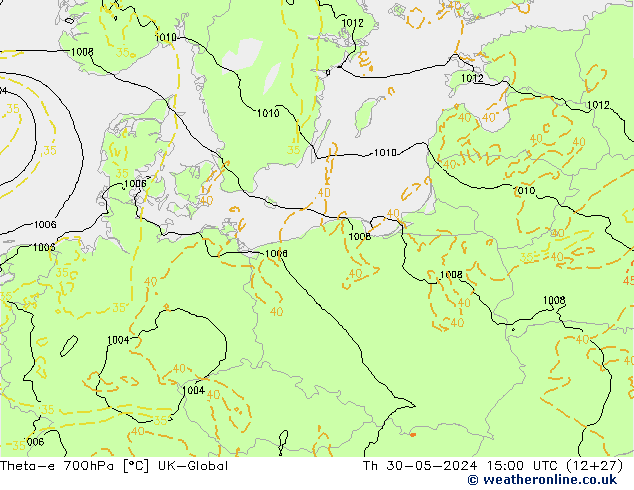 Theta-e 700hPa UK-Global czw. 30.05.2024 15 UTC