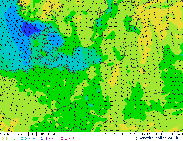 Surface wind UK-Global St 05.06.2024 12 UTC