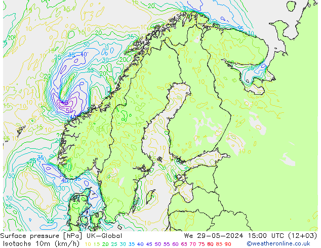 Eşrüzgar Hızları (km/sa) UK-Global Çar 29.05.2024 15 UTC