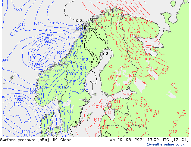 pressão do solo UK-Global Qua 29.05.2024 13 UTC