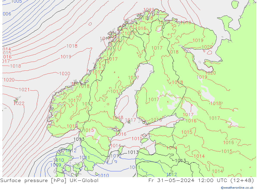 Surface pressure UK-Global Fr 31.05.2024 12 UTC