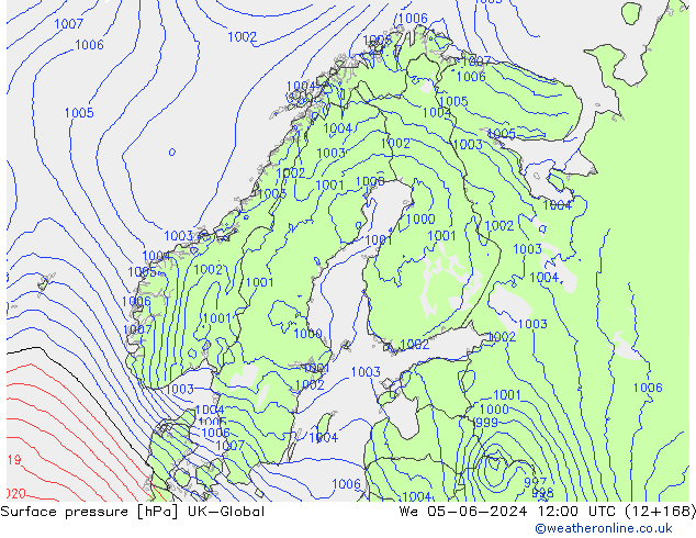 pressão do solo UK-Global Qua 05.06.2024 12 UTC