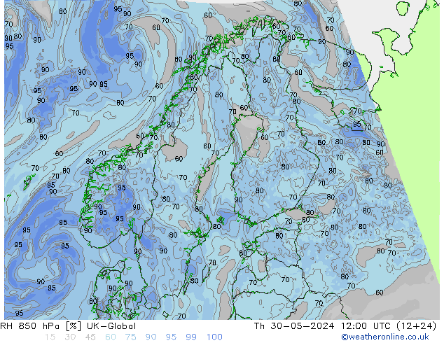 RH 850 hPa UK-Global Th 30.05.2024 12 UTC