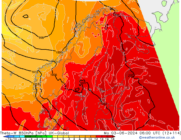 Theta-W 850hPa UK-Global Seg 03.06.2024 06 UTC