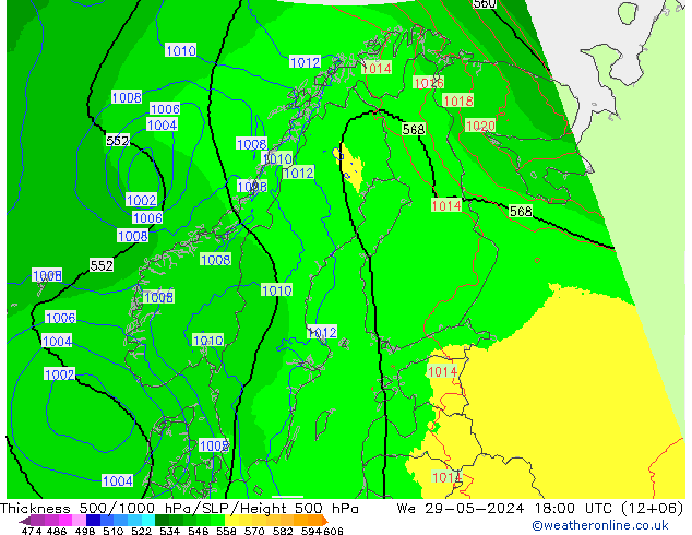 Thck 500-1000hPa UK-Global We 29.05.2024 18 UTC