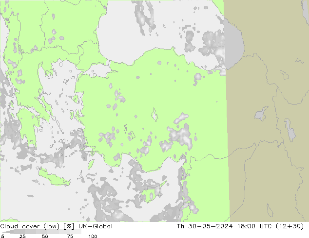 Bewolking (Laag) UK-Global do 30.05.2024 18 UTC