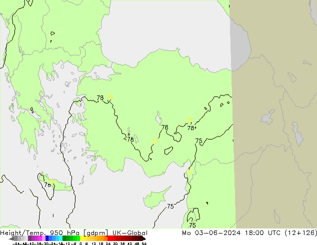 Height/Temp. 950 hPa UK-Global Mo 03.06.2024 18 UTC