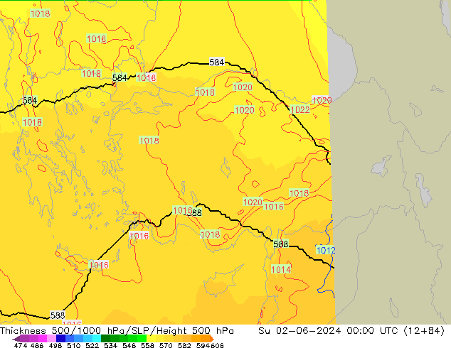 500-1000 hPa Kalınlığı UK-Global Paz 02.06.2024 00 UTC