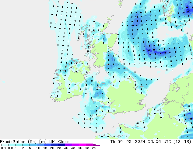 Precipitación (6h) UK-Global jue 30.05.2024 06 UTC