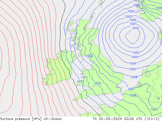 Surface pressure UK-Global Th 30.05.2024 00 UTC