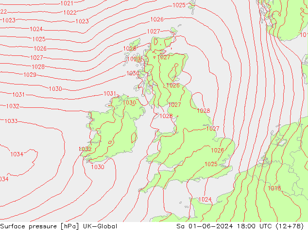 pression de l'air UK-Global sam 01.06.2024 18 UTC