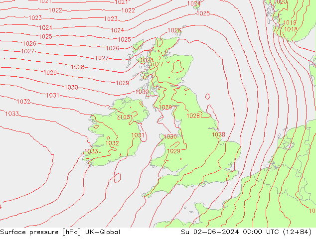 Surface pressure UK-Global Su 02.06.2024 00 UTC