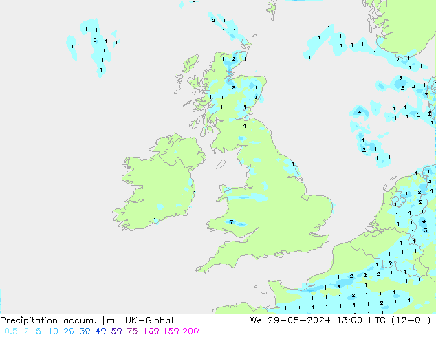 Precipitation accum. UK-Global St 29.05.2024 13 UTC