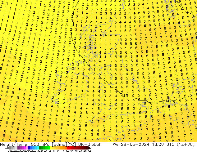 Height/Temp. 850 hPa UK-Global We 29.05.2024 18 UTC