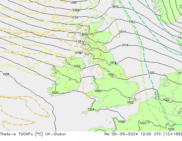 Theta-e 700hPa UK-Global  05.06.2024 12 UTC