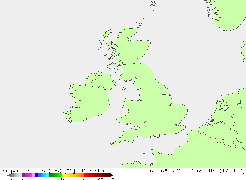 Min.temperatuur (2m) UK-Global di 04.06.2024 12 UTC