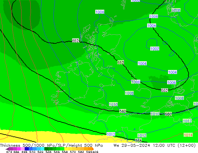 Thck 500-1000hPa UK-Global Qua 29.05.2024 12 UTC