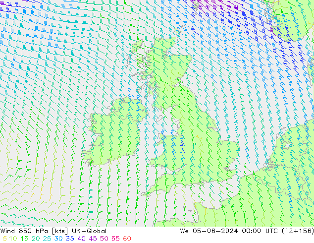 ветер 850 гПа UK-Global ср 05.06.2024 00 UTC