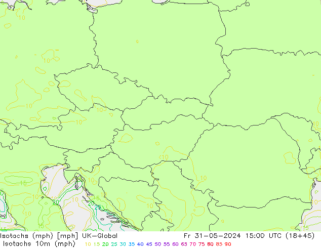 Isotachen (mph) UK-Global Fr 31.05.2024 15 UTC